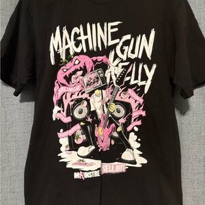 Machine Gun Kelly Concert Tour Black Tee with Pink and White Graphic